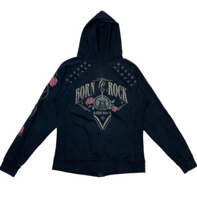 Hard Rock Cafe Born to Rock Full Zip Hoodie Women's M Y2K Punk