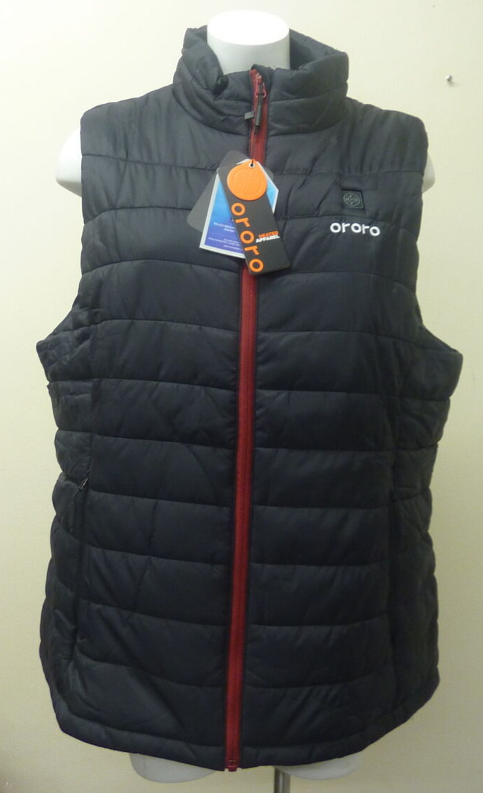 ORORO WOMENS CLASSIC HEATED VEST-BLACK/RED ZIP CLOSURE-XL UK
