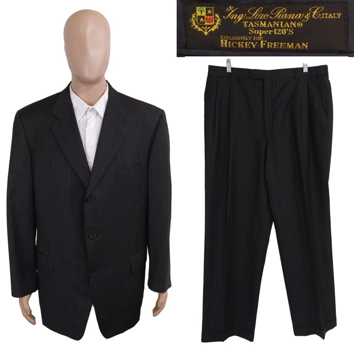 MITSUMINE LoroPiana ウールSUPER120 Hickey Freeman Two Piece Loro Piana Super 120s Gray Stripe