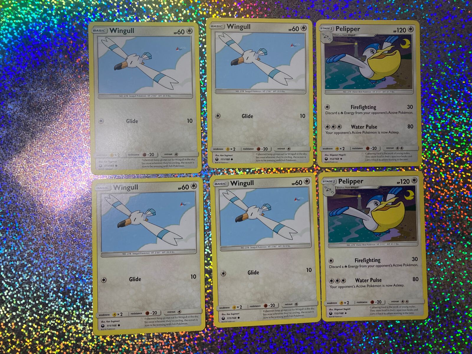 Pokemon TCG Regular Non-Holo: 112/168 Pelipper (x2); 111/168 Wingull (x4)