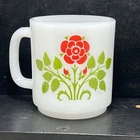 Vintage Milk Glass Mug Coffee Cup Rose Flower 3 1/2" Free Shipping