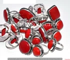 Gifted Coral Gemstone 925 Sterling Silver Plated Designer Rings Lot 10pcs
