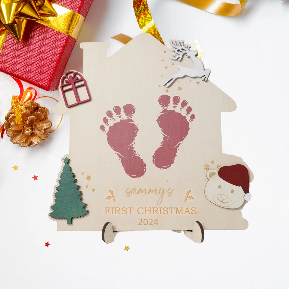 Primera artesanía navideña personalizada para bebé, bricolaje huella de bebé huella de mano artesanía Foto 2 de 4