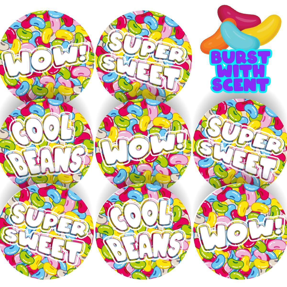120 Jellybean Praise Words 30mm Scented Reward Stickers for Teachers, Parents