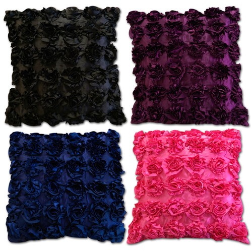 Soft 3D Satin Silk Raised 18"x18" Colourful Rose Design Cushion Covers/Cases - Picture 27 of 60