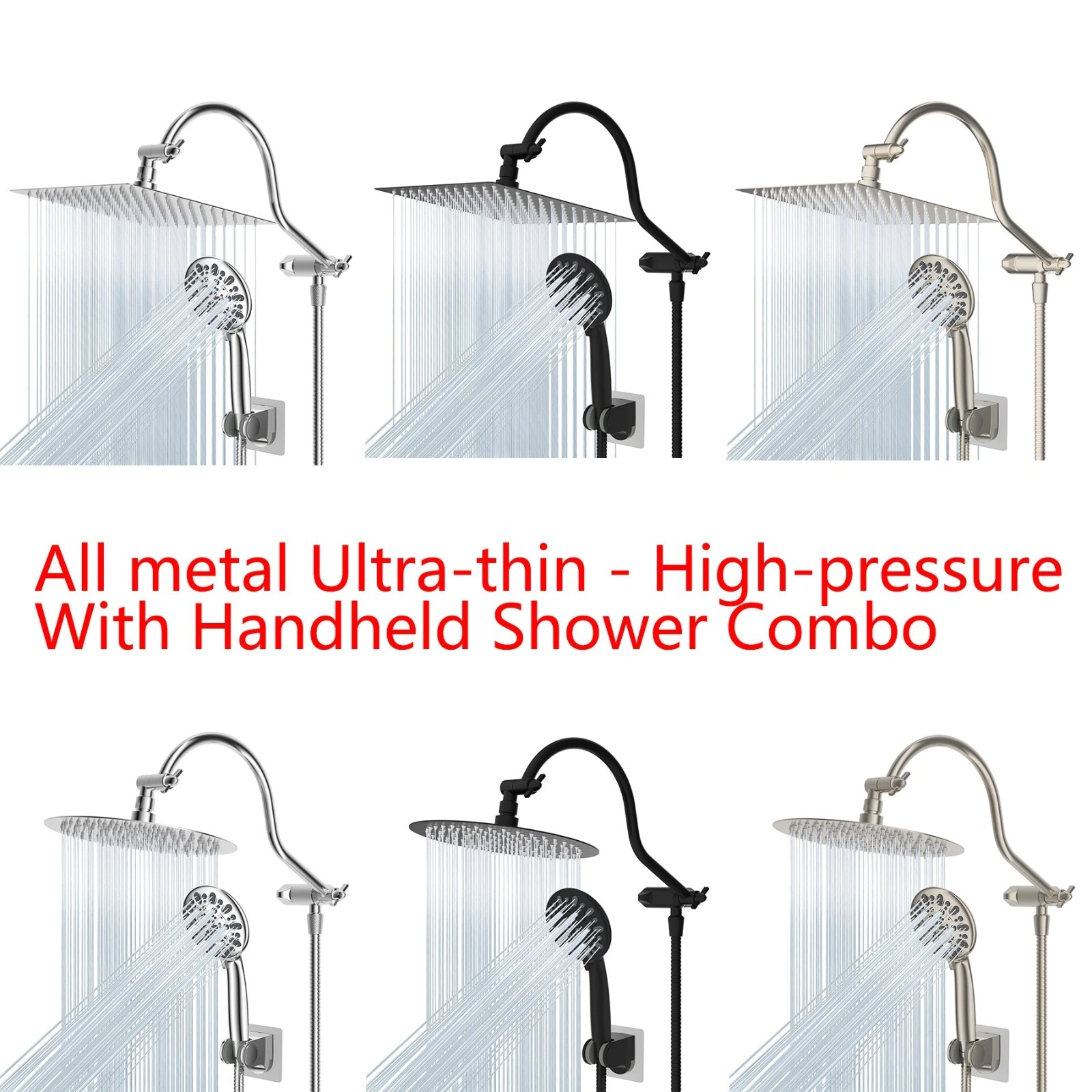 All Metal High Pressure Shower Faucet Set Rainfall Shower Head Combo Kit System