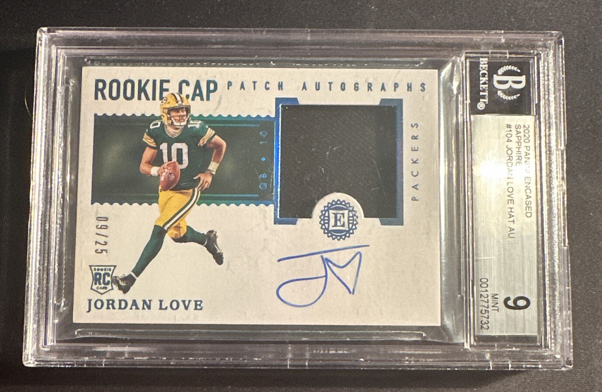 2020 Encased JORDAN LOVE SAPPHIRE 09/25 ROOKIE CAP PATCH BGS 9