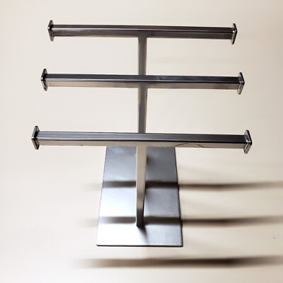 Jewelry 3-Tier Display Stand Merchandiser Organizer Silver Powder Coated Steel
