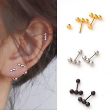 Womens Girls Surgical Steel Small Ball Bar Screw Back Ear Stud Trendy Earrings