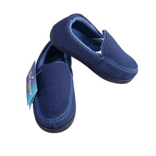Isotoner Kids Chandler Moccasin Slippers Size 9-10 Navy Blue NEW Boys