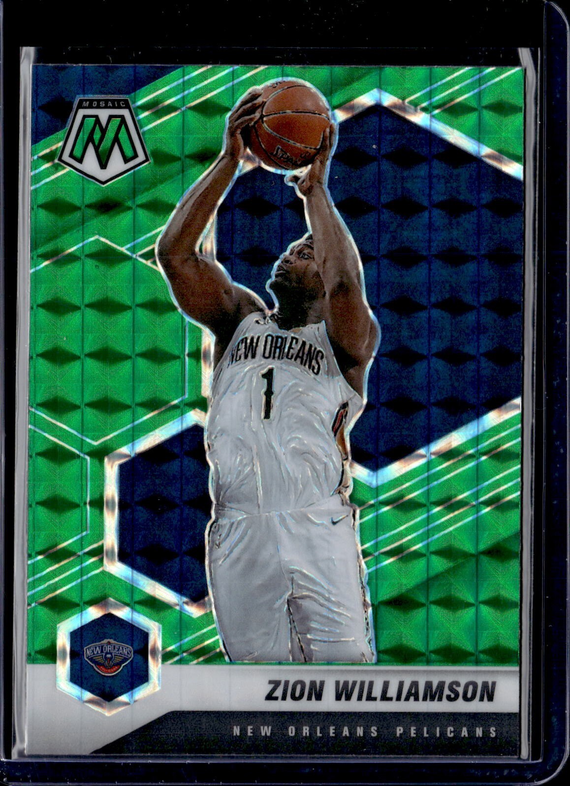 2020-21 Panini Mosaic #49 Zion Williamson Green Mosaic Prizm Pelicans
