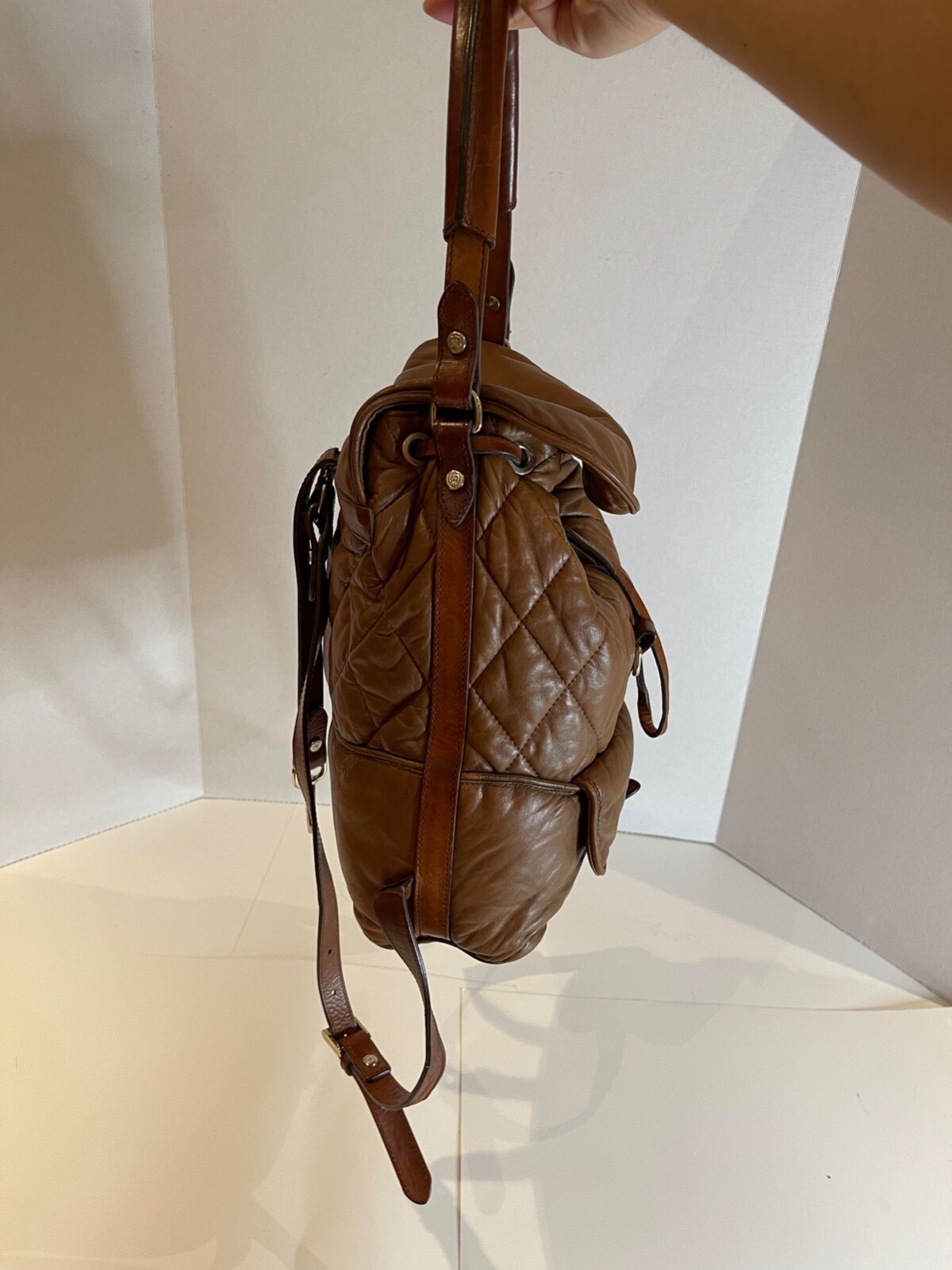 Massimo Dutti Women's Vintage Rare Leather Backpack Made in Spain image 4