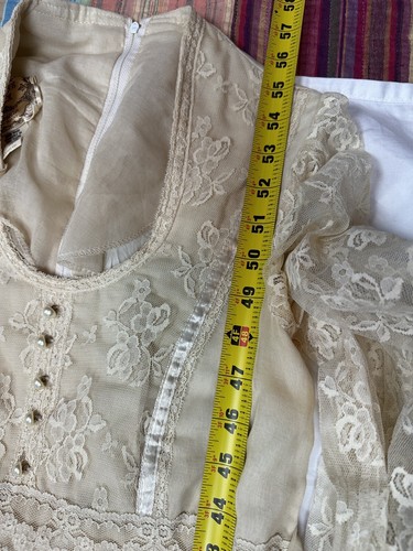 Vtg 60s 70s Gunne Sax Off White Cream Lace Bodice Maxi Dress Wedding Boho Sz 11 - Picture 19 of 20