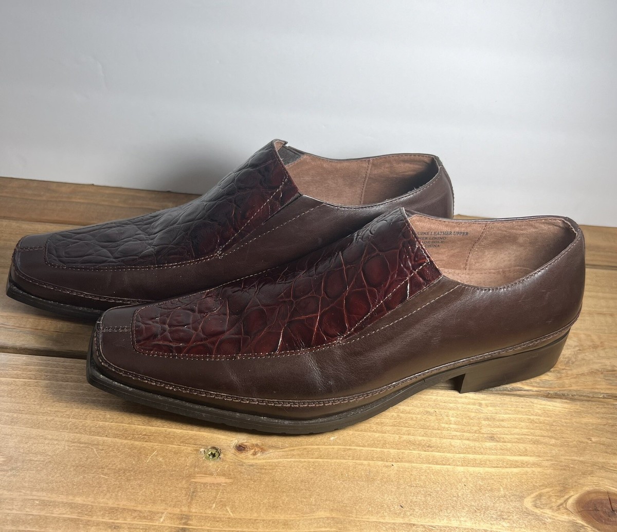 Giorgio Brutini Dark Brown Croc-Embossed snake Leather Bit Loafers,pre-owned Brown Mens Genuine Snakeskin Loafer Felix by Giorgio Brutini  main image 2