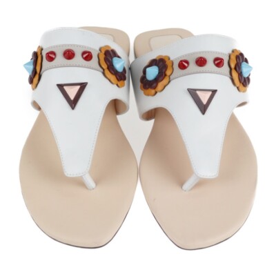 FENDI thong sandals #35 leather white multicolor flat studs