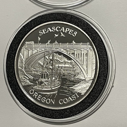 Depoe Bay Oregon Coast Seascapes Rare Coin 1 Troy Oz .999 Fine Silver Art Round - Picture 11 of 12