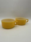 Pair Vintage Anchor Hocking  Fire King D-Ring Yellow Soup Bowl Mugs Stackable