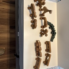 Handmade Wood Wooden Train Set Vintage Rolling Block Toys 5 Piece