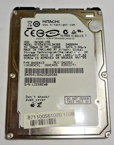 HITACHI ***HTS543216L9A300 *** 160 GB *** SATA HDD Notebook 2,5 Zoll #NFP1206