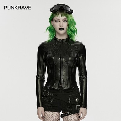 Punk rave women black cyberpunk slim fit jacket standing collar slim fit coat