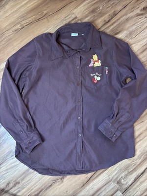 Vintage Disney Winnie the Pooh Embroidered Long Sleeve Shirt Purple Brown L/XL