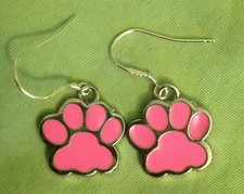 PINK PAW PRINT EARRINGS - Enamel with Sterling Silver Ear Wires - DOG CAT PET