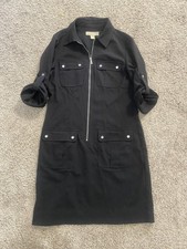 MICHAEL Michael Kors Dress Womens Small Black Zip Front Shirt Dress Pockets