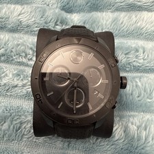 Movado Bold Chronograph 3600517 Black Dial PVD 44.5mm Men's Watch Leather Strap