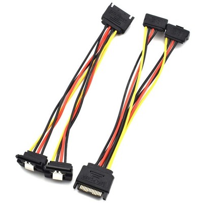 SDTC Tech 15 Pin SATA Power Splitter 1 to 2 right angle, black red and yellow 