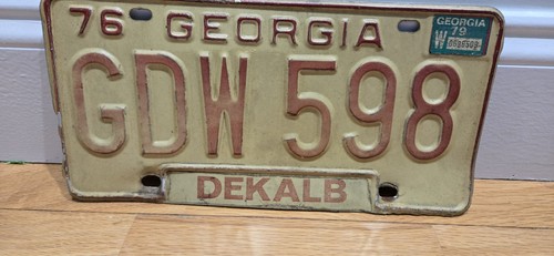 1976 Vintage Georgia License Plate Tag # GDW 598 Dekalb County