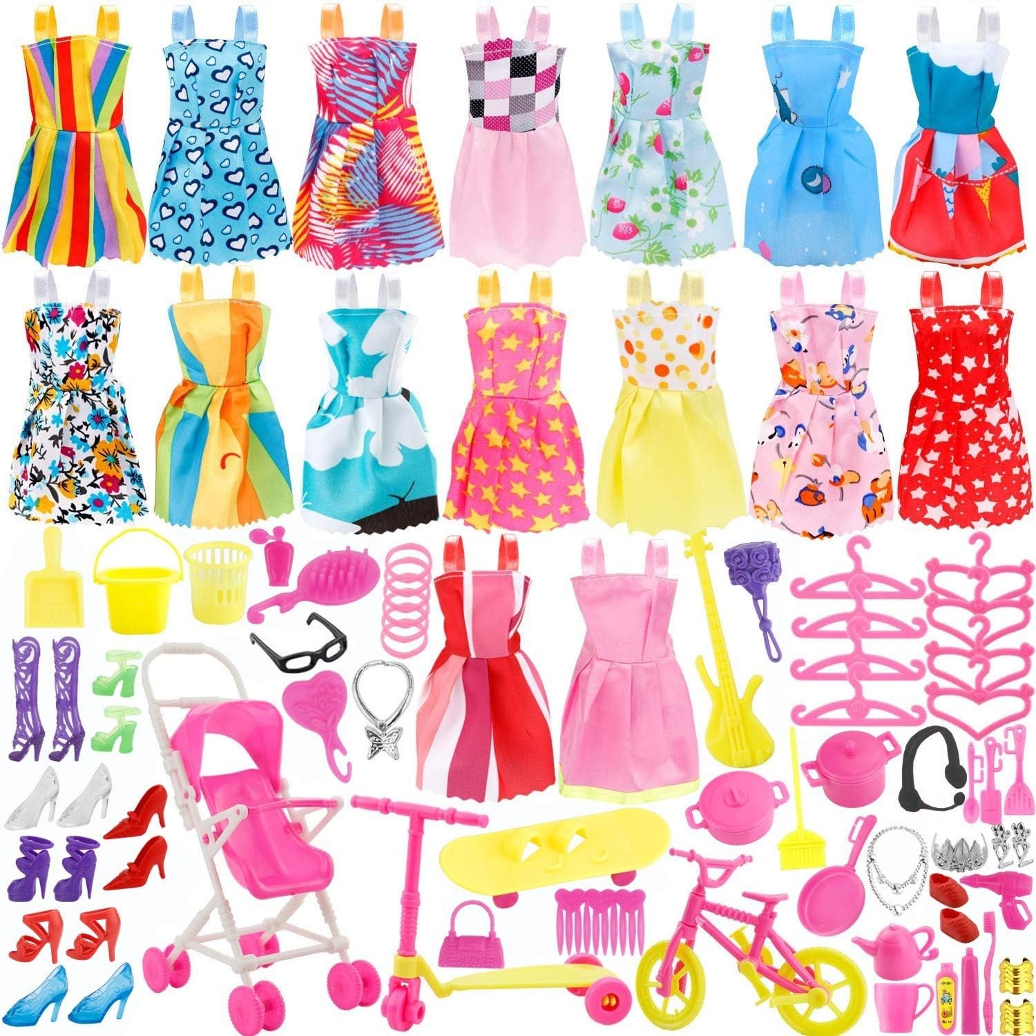 Ultimate 114 pcs Doll Clothing Set with 16 Gowns & Fun Acces