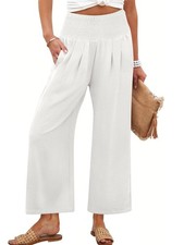Womens Pants Wide Leg High Waisted Palazzo Pants Summer Flowy Beach Lounge Ca...