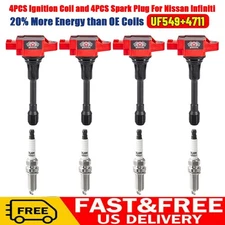 4 Pack Ignition Coil UF549 + Spark Plug Kit For Sentra L4 1.6L 1.8L 2.0L 2.5L US