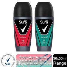 Sure Men Antiperspirant 48H Protection Roll On Deo Original or Sensitive,36x50ml