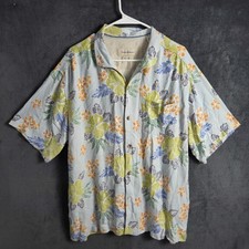 Tommy Bahama Silk Shirt Men XL Light Blue Floral Hawaiian Original Fit Camp
