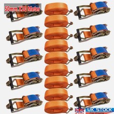 10×Heavy Duty Ratchet Strap 10Meter 5T 50mm Tie Down J Hooks Trailer Car Lorry