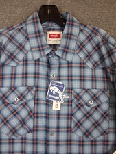 New Wrangler Mens Shirt XL Blue Plaid Lightweight Flannel Dress Casual Western