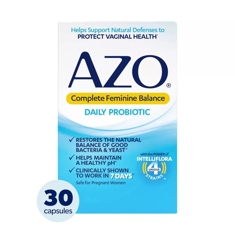 AZO Complete Feminine Balance, ежедневный пробиотик для женщин, поддерживает вагинальный баланс.