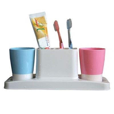 Bathroom Toothbrush Toothpaste Stand Organizer Plastic Storage Rack Set (2 Cu...