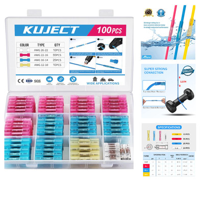 Kuject 100 Stk Schrumpfverbinder Kabelverbinder Stoßverbinder