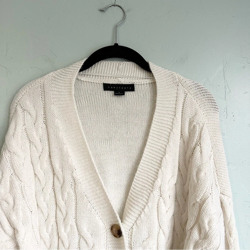Sanctuary | Suéter cárdigan tejido Preppy otoño crema acogedor para mujer talla grande usado en excelente estado Foto 2 de 4