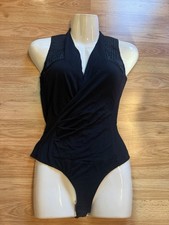XS Bebe Black Bodysuit Sleeveless V-Neck Snap Closure