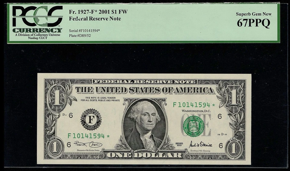 2001 $1 FW Federal Reserve Star Note F10141594* PCGS 67PPQ Atlanta Better Block - Image 3 of 3