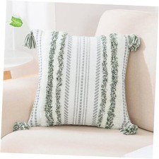 Decorative Boho Throw Pillow 18" x 18" Pack of 1 1 Green and Cream White