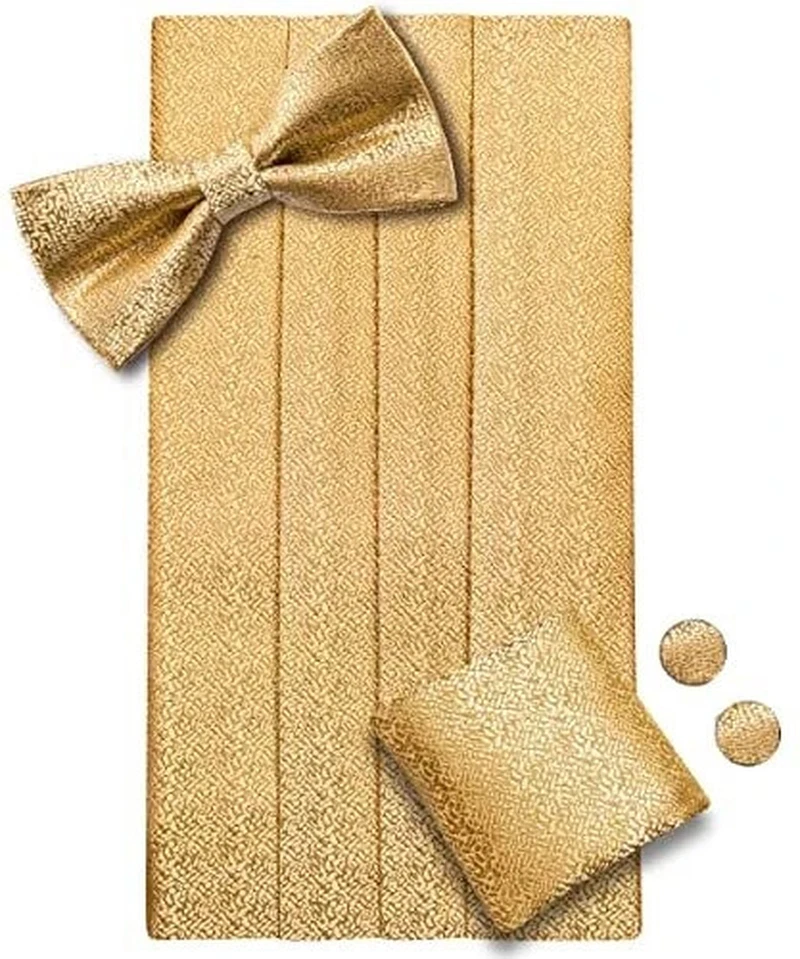 Conjunto de faja y pajarita ajustable de seda para hombre de oro oscuro con Foto 2 de 4