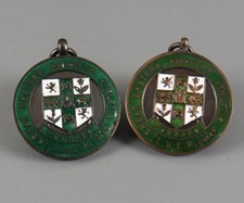 2 Vintage 1935 LNER Great Eastern Bronze & Enamel Athletic Medals Watch Fobs