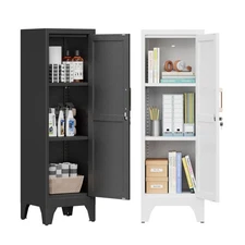Metal Kitchen Pantry Storage Cabinet w/ 2 Shelves & Locking Door for Home Garage
