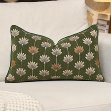 12x20 Lumbar Pillow Cover, Neutral Floral Chenille Jacquard Cushion Cover, Fa...