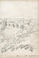 RESTI DELL'ANFITEATRO FREJUS FRANCE GRAND TOUR disegno a matita c1838