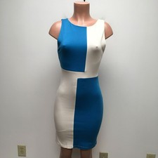 Alice + Olivia White Blue Colorblock Sleeveless Knee Length Bodycon Dress XS/0